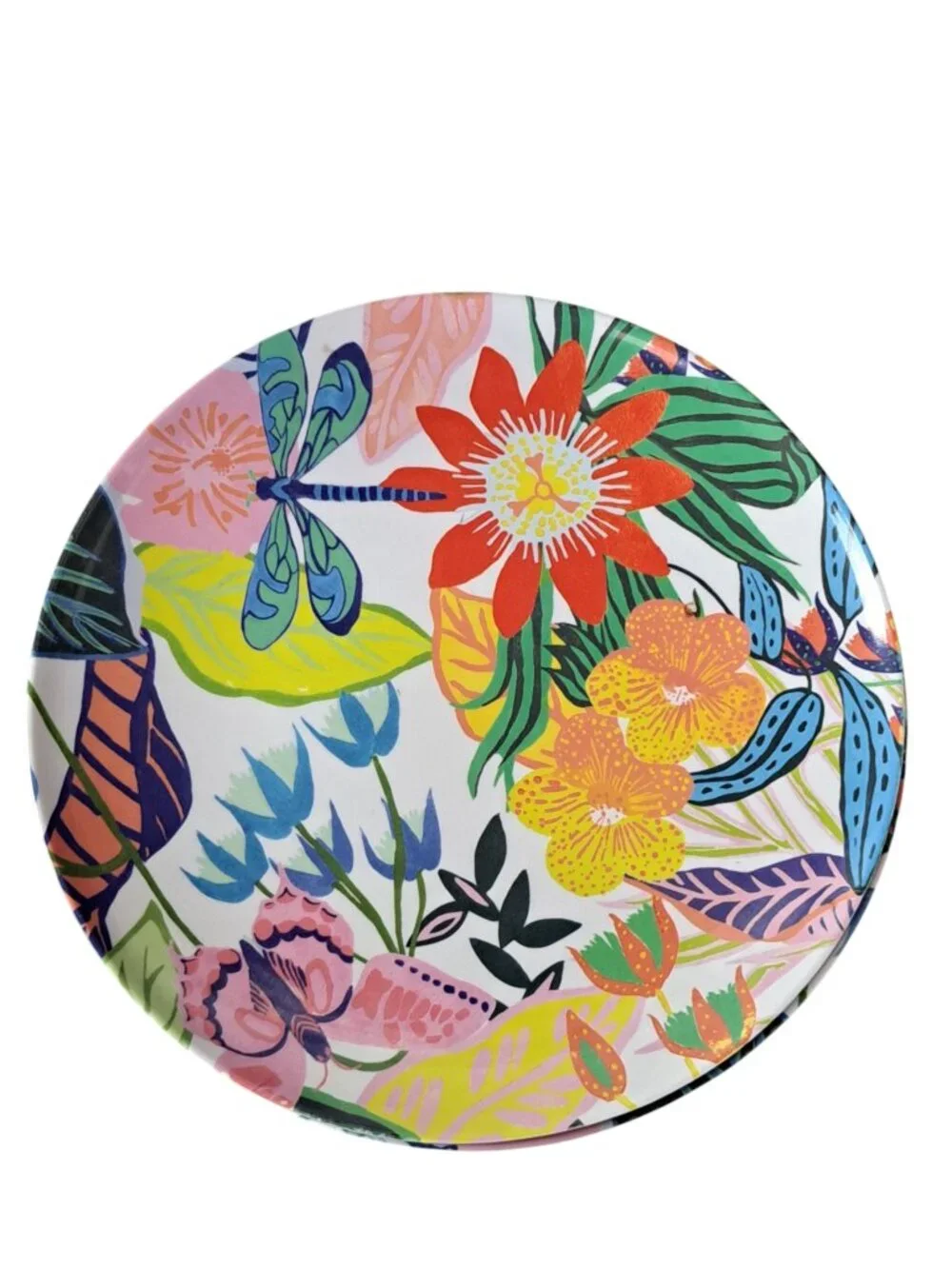 Anthropologie Lot Of 4 Melamine Plates Dragonfly Flowers 10 1/2